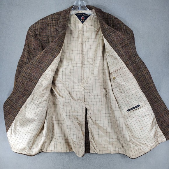 VIntage Tommy Hilfiger Blazer Mens 42R Brown Plaid Tweed Wool 3‎ Button Heritage - Picture 2 of 9